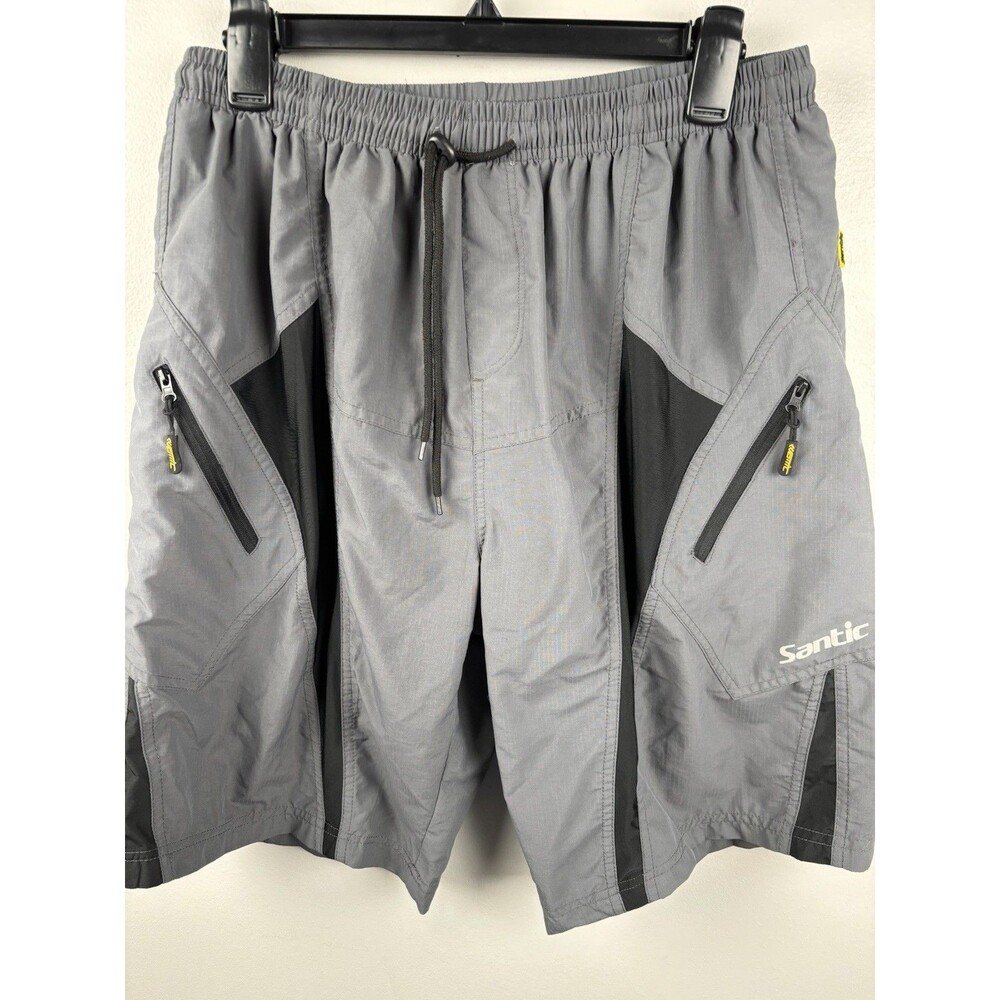 Santic Cycling Shorts Adult Large Gray Black BMX Cargo Lined Padded Nylon Shell